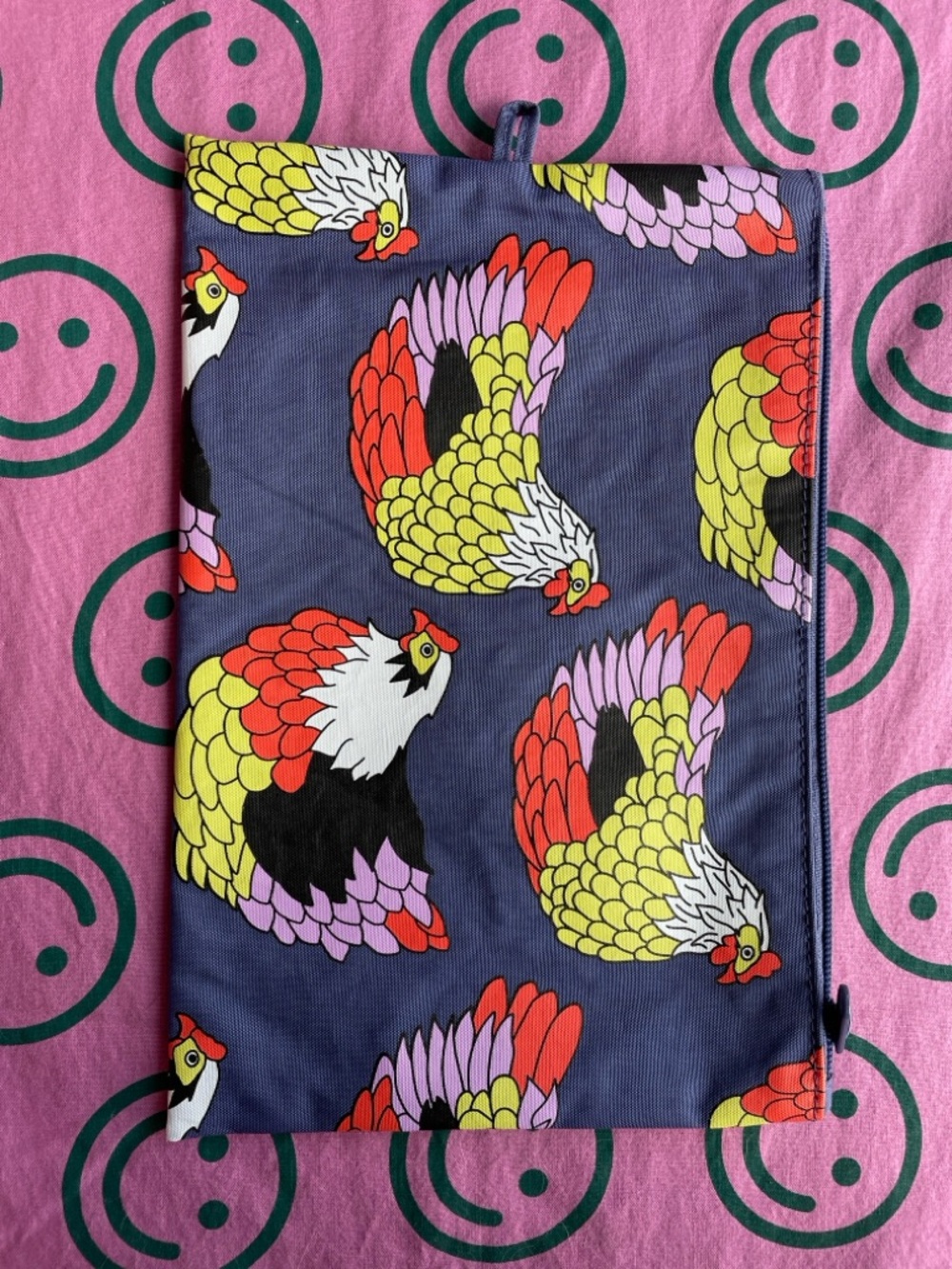 BAGGU large flat pouch hen chicken ink garden pets NWOT